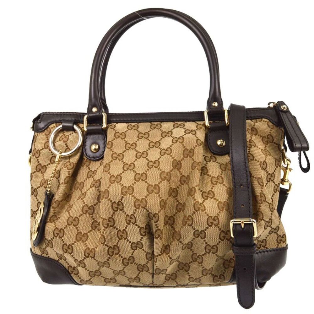 Gucci Sukey Top Handle Satchel Gg Tweed Beige Canvas Handbag